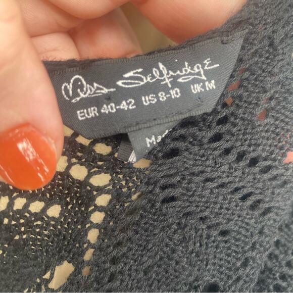 Miss Selfridge Women's Black Floral Crochet Knit Mini Dress Size 8-10 - Picture 5 of 8